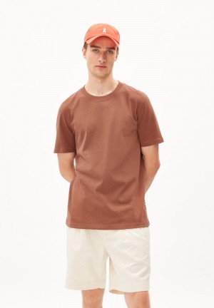 ARMEDANGELS MAARKOS Heavyweight T-Shirt Relaxed Fit made of Organic Cotton Mix Nutshell | YVZEJD-437