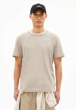 ARMEDANGELS MAARKOS LINO T-Shirt Relaxed Fit made of Linen-Mix Sand Stone | YXJPVM-805