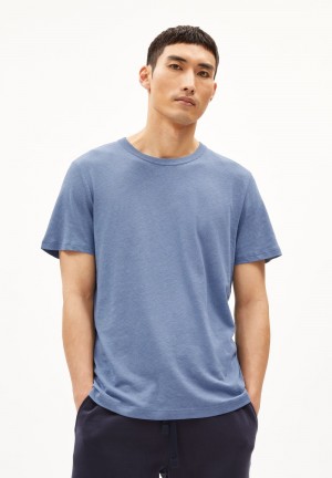 ARMEDANGELS MAARKOS LINO T-Shirt Relaxed Fit made of Linen-Mix Azules | DJQNIF-750