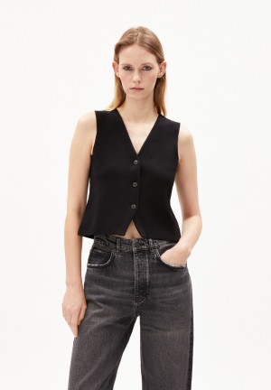 ARMEDANGELS MALKAA Knit Top Slim Fit made of Organic Cotton Negras | QCJXRY-314