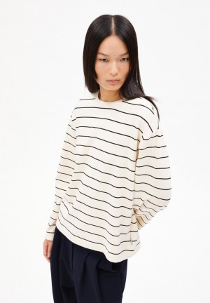 ARMEDANGELS MARYNAA FINE STRIPE Longsleeve Loose Fit made of Organic Cotton Mix Oatmilk-black | PGELAF-937