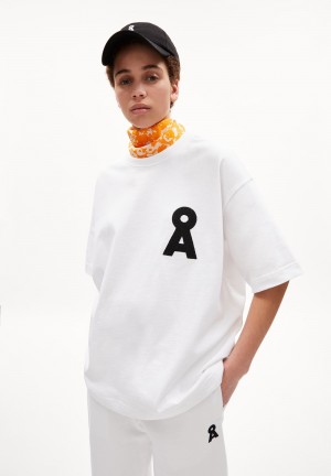 ARMEDANGELS MIKAAS ICONIC CAPSULE Heavyweight T-Shirt Oversized Fit made of Organic Cotton Mix Blancas | AGLWQO-094