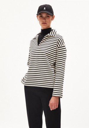 ARMEDANGELS NAIRAA STRIPE Sweatshirt Oversized Fit made of Organic Cotton Undyed-black | NQSBYX-521