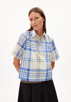 ARMEDANGELS NELINAA COLLEGE CHECK Blouse Relaxed Fit made of Organic Cotton Oatmilk | YHXEIL-487