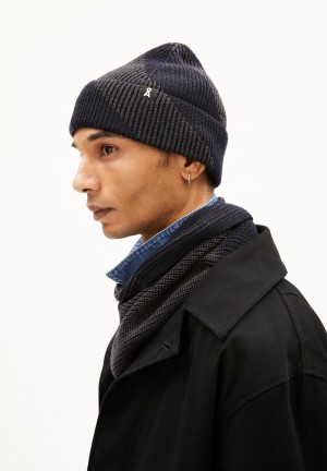 ARMEDANGELS NILDAAO WOOL STRIPES Beanie made of Organic Cotton Night Sky Melange-steel Melange | TQKDCR-912