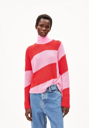 ARMEDANGELS NURIAAS BLOCKSTRIPES Sweater Loose Fit made of Organic Cotton Rojas | KSFEOD-326