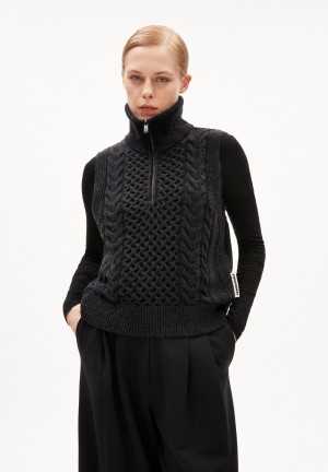 ARMEDANGELS OLAIAAS CABLE Knit Top Relaxed Fit made of Organic Wool Mix Steel Melange | FDYUPT-027
