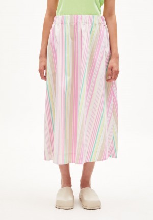 ARMEDANGELS PARLOMAA STRIPES Woven Skirt Regular Fit made of Organic Cotton Blancas | JIAHZV-761