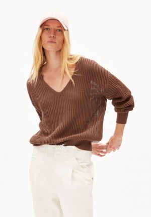 ARMEDANGELS RANAA CROCHET LINO Sweater Loose Fit made of Linen-Mix Nutshell | VHCDIT-241