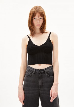 ARMEDANGELS ROLINAA Knit Top Slim Fit made of Organic Cotton Mix Negras | OHNUGV-281