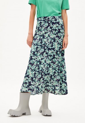 ARMEDANGELS SAALANJA DITSY FLORAL Woven Skirt Regular Fit made of LENZING™ ECOVERO™ Viscose Night Sky | QBUXSM-862