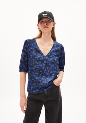 ARMEDANGELS SAARITA MILLES FLEURS Blouse Regular Fit made of LENZING™ ECOVERO™ Viscose Night Sky | QIRUTG-184
