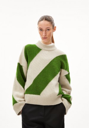 ARMEDANGELS SADNAA STRIPES Sweater Oversized Fit made of Merino-Wool Mix Verde | OZXYVF-345