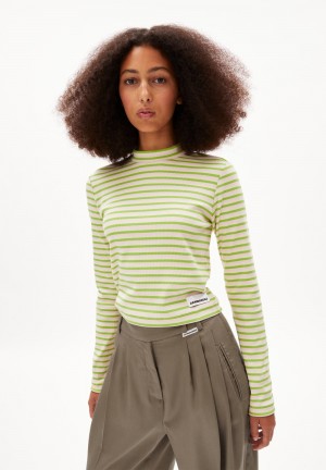 ARMEDANGELS SALMARAA STRIPES Rib Longsleeve Slim Fit made of Organic Cotton Mix Verde Menta | WYSFDC-326
