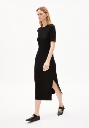 ARMEDANGELS SEHAARAA Rib-Jersey Dress Slim Fit made of Organic Cotton Mix Negras | RKNBSX-931