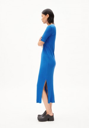 ARMEDANGELS SEHAA Rib-Jersey Dress Slim Fit made of Organic Cotton Mix Azules | MPIHZS-956