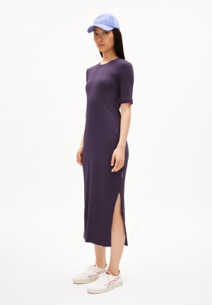 ARMEDANGELS SEHAA Rib-Jersey Dress Slim Fit made of Organic Cotton Mix Azules | NFZIDA-631