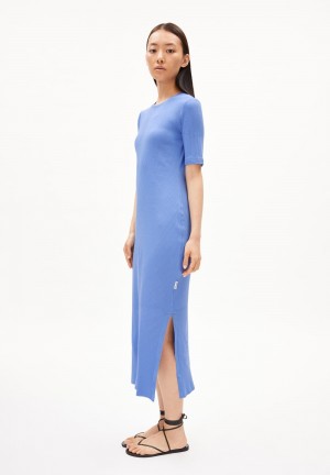 ARMEDANGELS SEHAA Rib-Jersey Dress Slim Fit made of Organic Cotton Mix Azules | IOGATQ-916