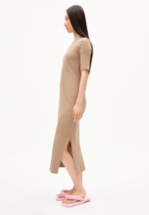 ARMEDANGELS SEHAA Rib-Jersey Dress Slim Fit made of Organic Cotton Mix Cinnamon Dust | DAFKRN-631