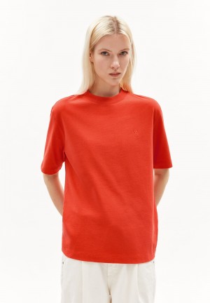 ARMEDANGELS TARJAA Heavyweight T-Shirt Loose Fit made of Organic Cotton Mix Rojas | FEUPZO-758