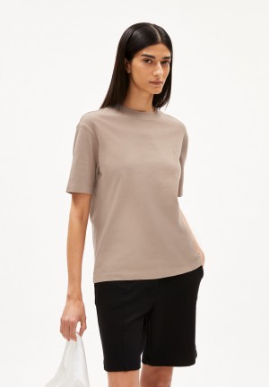ARMEDANGELS TARJAA Heavyweight T-Shirt Loose Fit made of Organic Cotton Mix Cinnamon Dust | CGKFYU-518