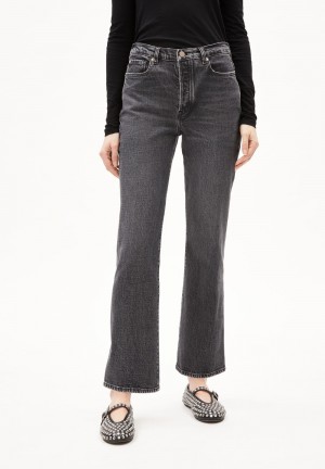 ARMEDANGELS VELAARI Jeans Flared Leg Mid Waist Ankle Organic Cotton Mix Comfort-Stretch Obsidian | WDYHGN-920