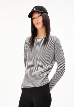 ARMEDANGELS XIANAA LOVELY STRIPES Longsleeve Oversized Fit made of Organic Cotton Black-oatmilk | AYJWLR-057