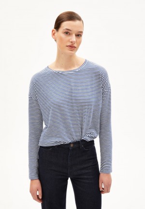 ARMEDANGELS XIANAA LOVELY STRIPES Longsleeve Oversized Fit made of Organic Cotton Faded Indigo-oatmilk | QHXDYB-460